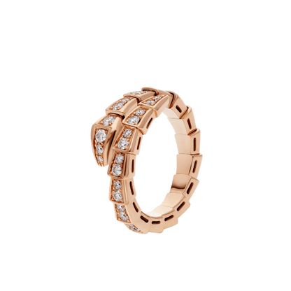 [⭐Hildren Jewelry]SERPENTI RING PINK GOLD DIAMOND PAVED 4MM