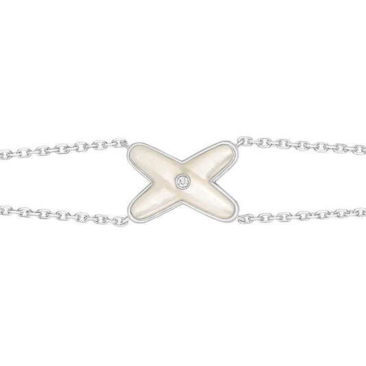 [⭐Hildren Jewelry]JEUX BRACELET WHITE MOP SILVER 1 DIAMOND
