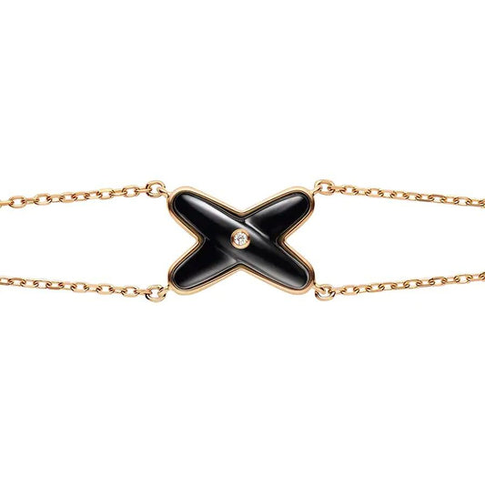 [⭐Hildren Jewelry]JEUX BRACELET ONYX PINK GOLD 1 DIAMOND