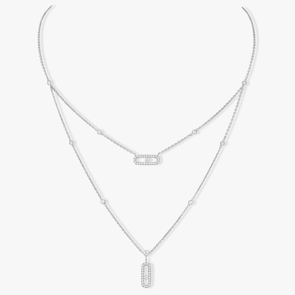 [⭐Hildren Jewelry]MOVE 2 ROW DIAMOND NECKLACE