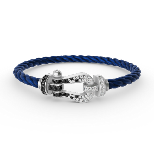 [⭐Hildren Jewelry]FORCE LARGE HORSESHOE BLACK WHITE DIAMOND BRACELET SILVER