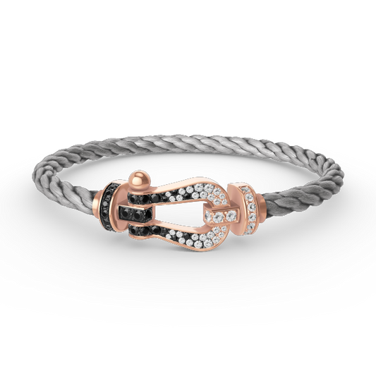 [⭐Hildren Jewelry]FORCE LARGE HORSESHOE BLACK WHITE DIAMOND BRACELET ROSE GOLD