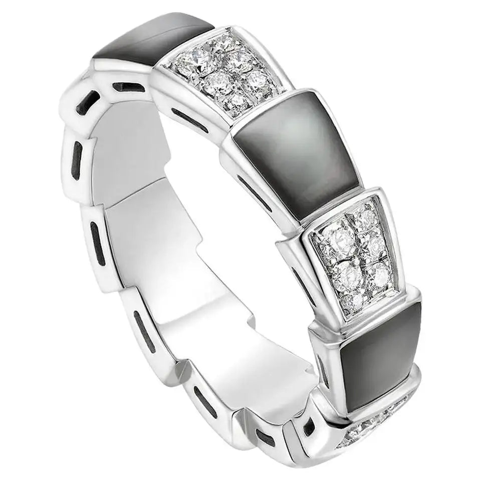 [⭐Hildren Jewelry]SERPENTI RING SILVER DIAMOND BLACK MOP 4MM
