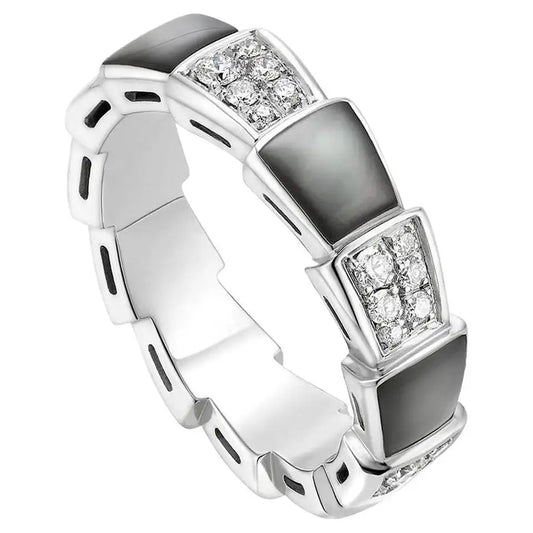[⭐Hildren Jewelry]SERPENTI RING SILVER DIAMOND BLACK MOP 4MM