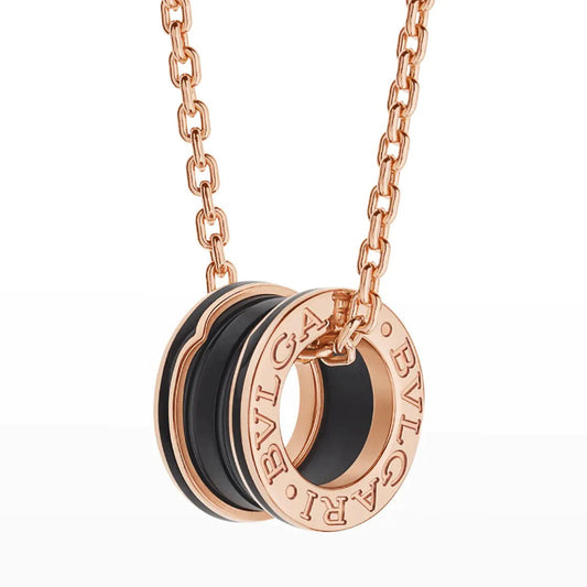 [⭐Hildren Jewelry]ZERO 1 BLACK CERAMIC PINK GOLD NECKLACE