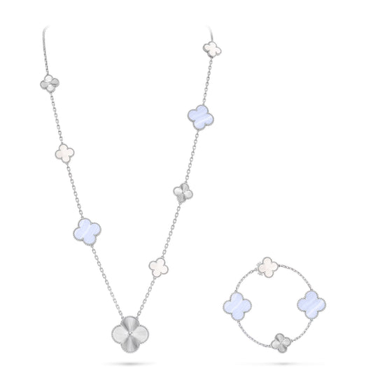 [⭐Hildren Jewelry]DETACHABLE CLOVER 15(11+4) FLOWER SILVER NECKLACE SET