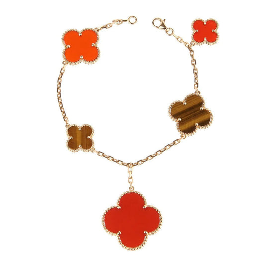 [⭐Hildren Jewelry]CLOVER BRACELET 5 MOTIFS CARNELIAN TIGER EYE