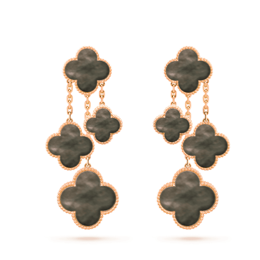 [⭐Hildren Jewelry]CLOVER EARRINGS DARK MOP 4 MOTIFS ROSE GOLD