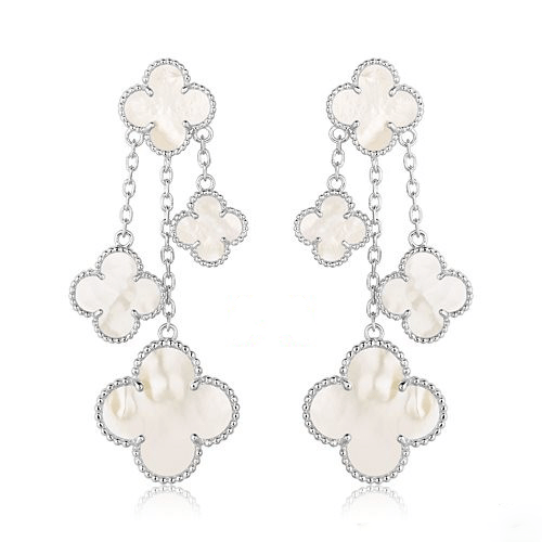 [⭐Hildren Jewelry]CLOVER EARRINGS WHITE MOP 4 MOTIFS SILVER