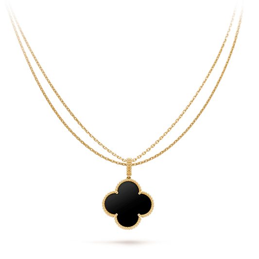 [⭐Hildren Jewelry]CLOVER 25MM GOLD ONYX BIG CLOVER NECKLACE