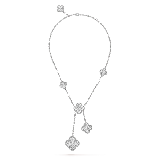 [⭐Hildren Jewelry]CLOVER 5 MOTIFS SILVER DIAMONDS NECKLACE