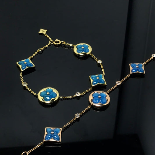 [⭐Hildren Jewelry]STAR AND SUN 4 MOTIF BLUE BRACELET