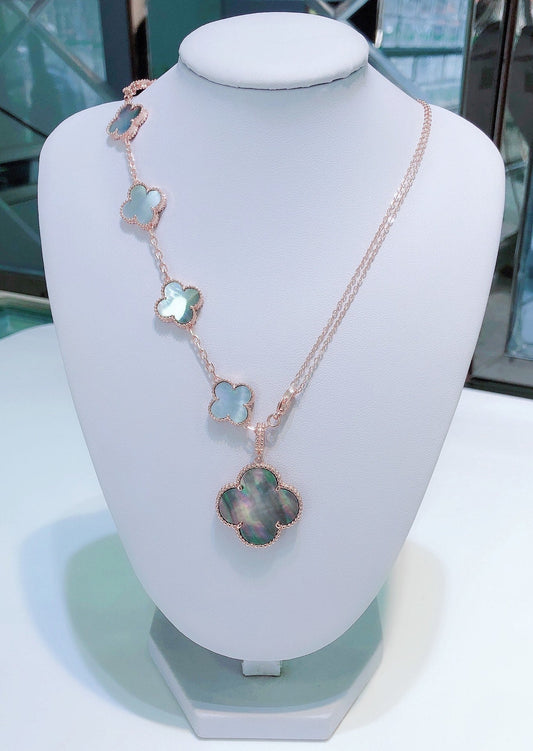 [⭐Hildren Jewelry]COMBINED BRACELET 5 MOTIFS AND NECKLACE DARK MOP ROSE GOLD