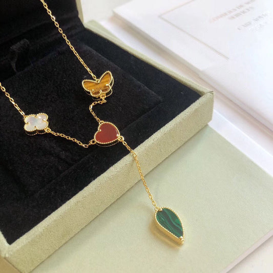 [⭐Hildren Jewelry]LUCKY SPRING 4 MOTIFS ROSE GOLD NECKLACE