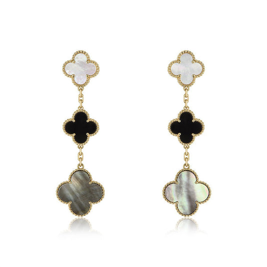 [⭐Hildren Jewelry]CLOVER EARRINGS GOLD ONYX MOP 3 MOTIF