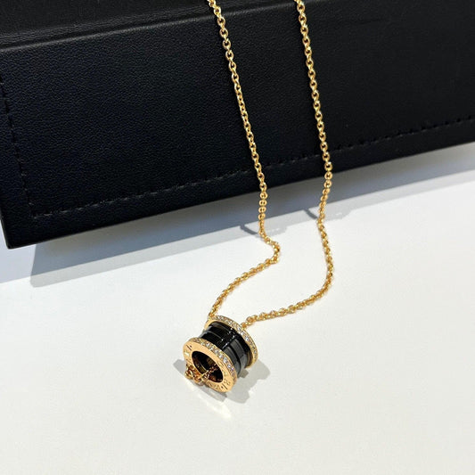 [⭐Hildren Jewelry]ZERO 1 BLACK CERAMIC DIAMOND PINK GOLD NECKLACE