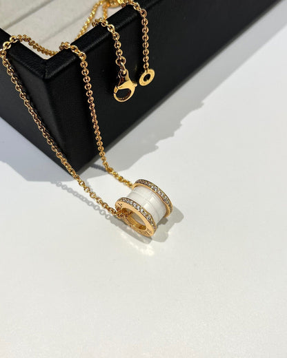 [⭐Hildren Jewelry]ZERO 1 WHITE CERAMIC DIAMOND PINK GOLD NECKLACE